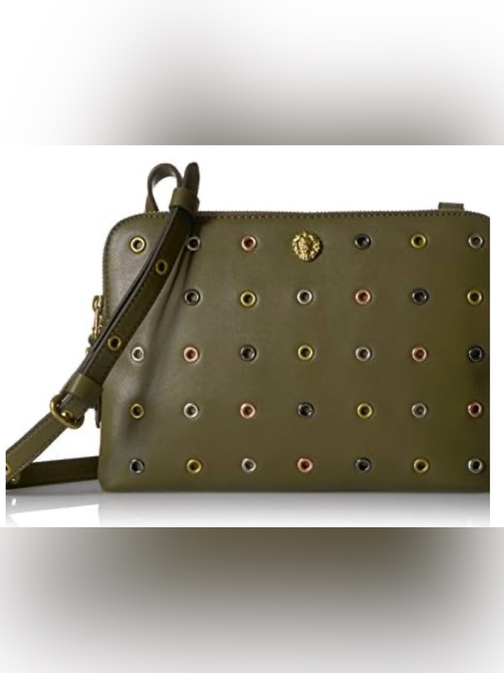 Anne Klein dual compartment Olive Green Grommet Crossbody Bag -